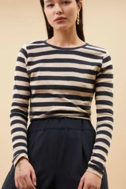 By bar Tops & T-shirts<basic ls big stripe top | midnight