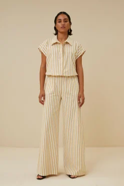 By bar Chemisiers<bieke linen stripe blouse | ochre