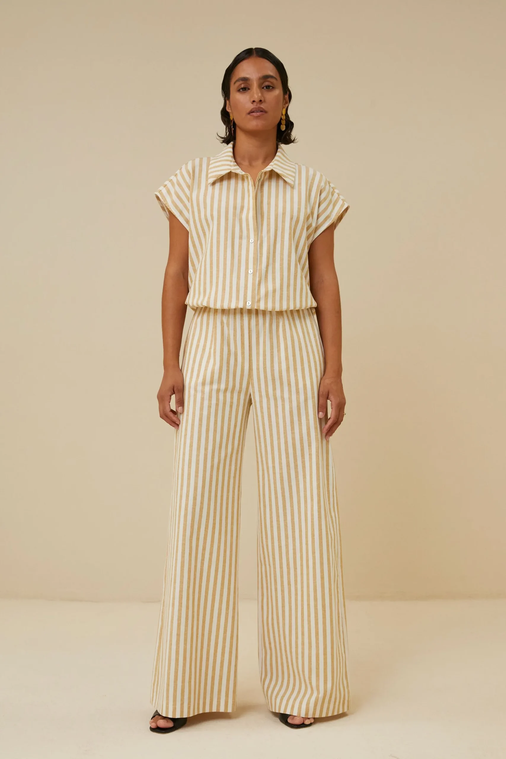 By bar Chemisiers<bieke linen stripe blouse | ochre