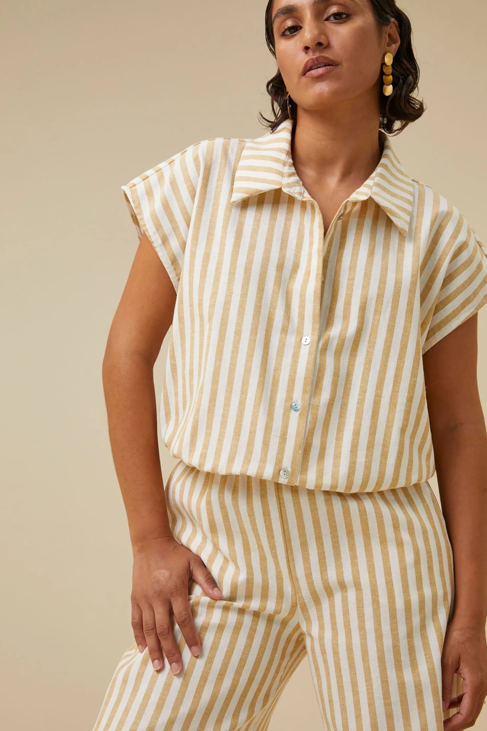 By bar Chemisiers<bieke linen stripe blouse | ochre
