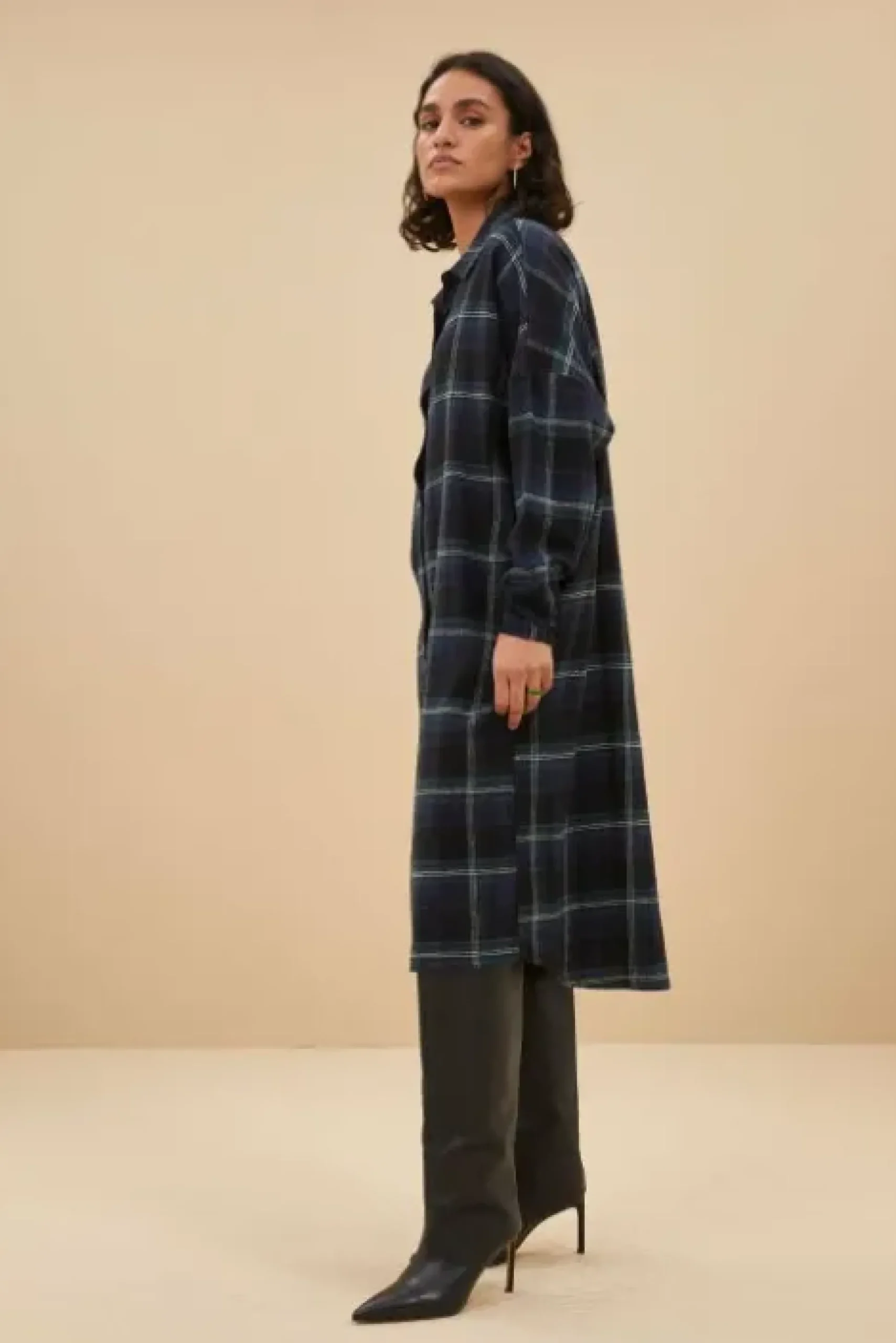 By bar Robes<check dress | dark green