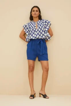 By bar Combinaisons<june linen shorts | kingsblue
