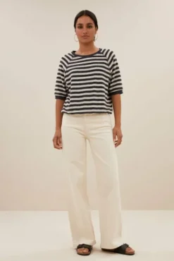 By bar Tops & T-shirts<neva slub stripe top | jet black