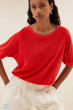 By bar Tops & T-shirts<neva slub top | poppy red