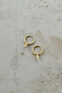 By bar Boucles D'oreilles<PD cross round earring | gold