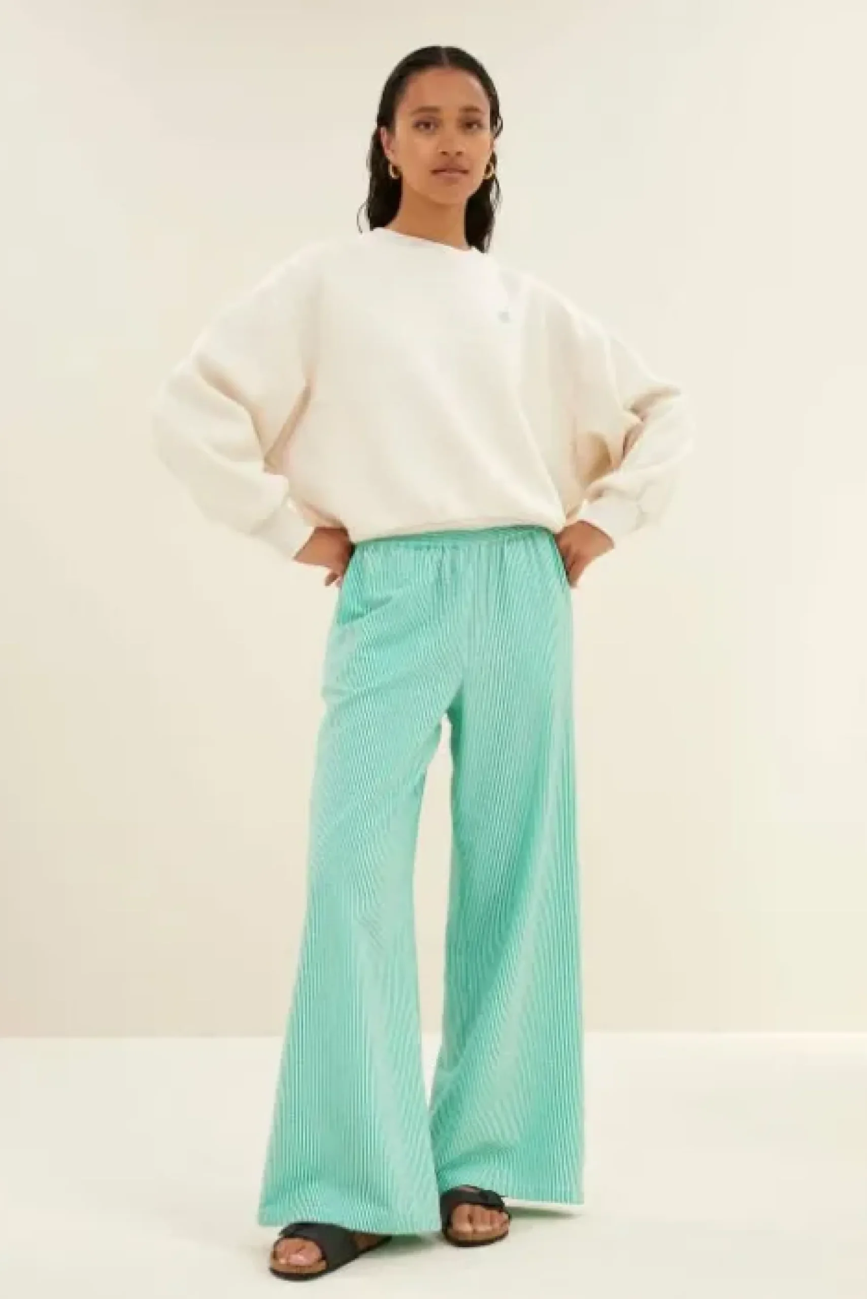 By bar Pantalon<randy green stripe pants | green seer stripe