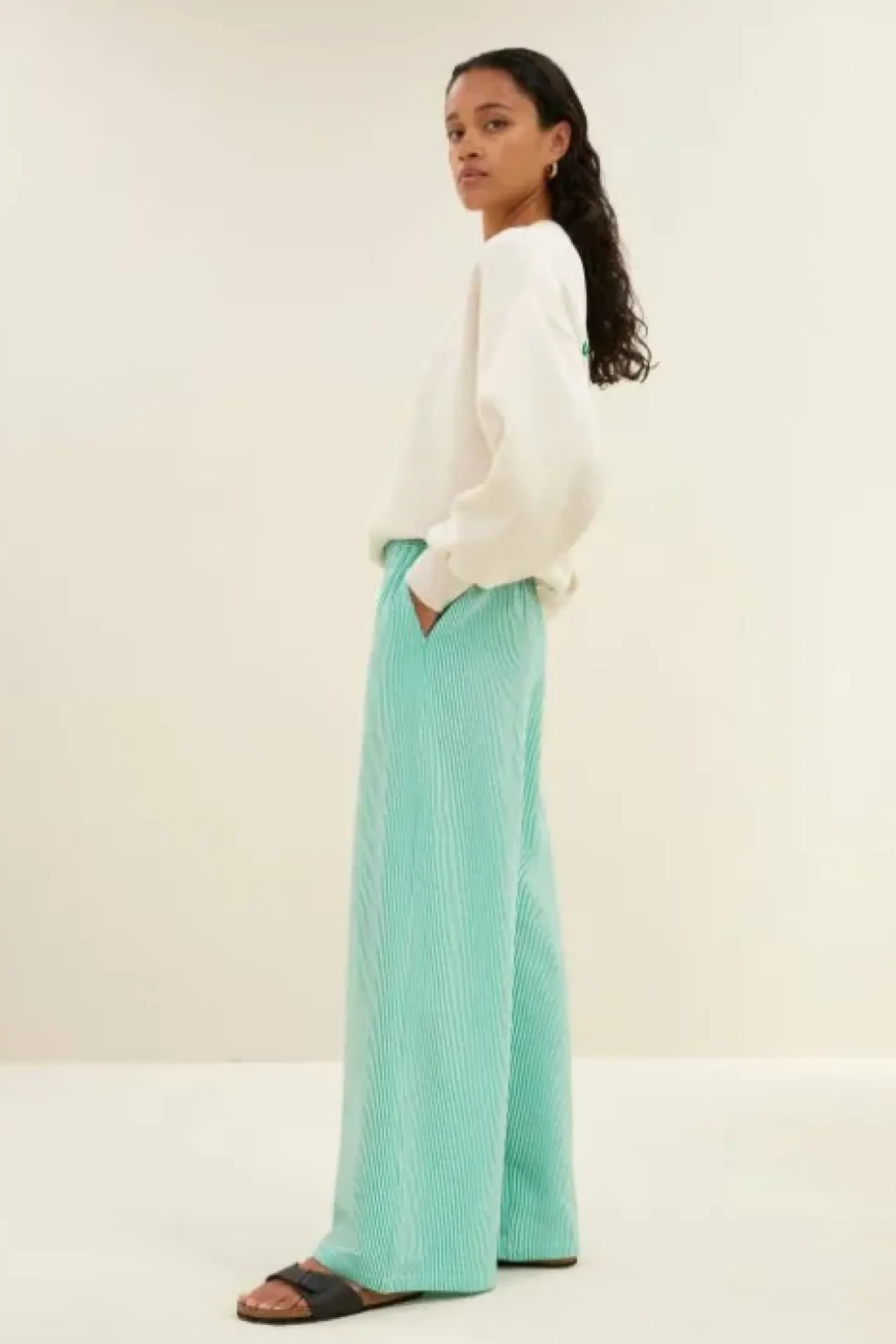 By bar Pantalon<randy green stripe pants | green seer stripe