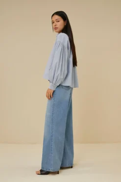 By bar Chemisiers<sarah short pin stripe blouse | indi grey