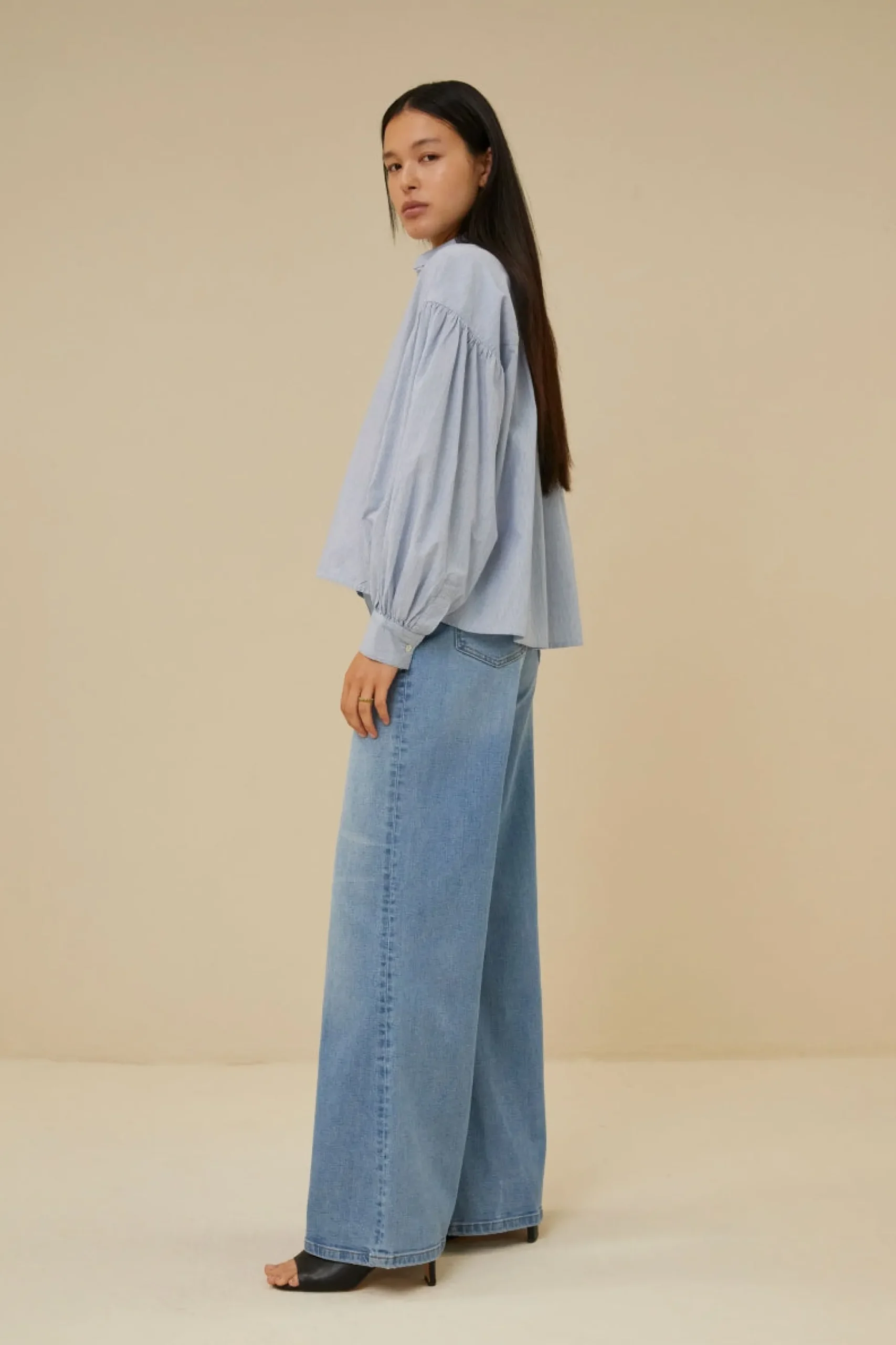By bar Chemisiers<sarah short pin stripe blouse | indi grey