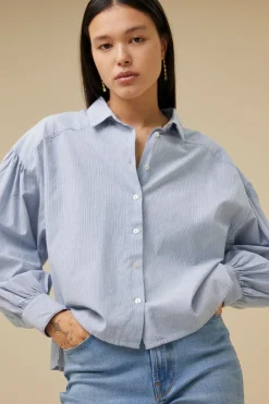 By bar Chemisiers<sarah short pin stripe blouse | indi grey
