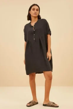 By bar Robes<tais linen dress | jet black